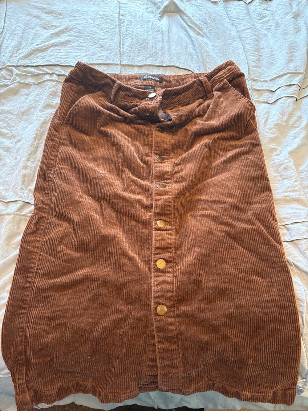 d. jeans Brown Corduroy Button-Front Midi Skirt
